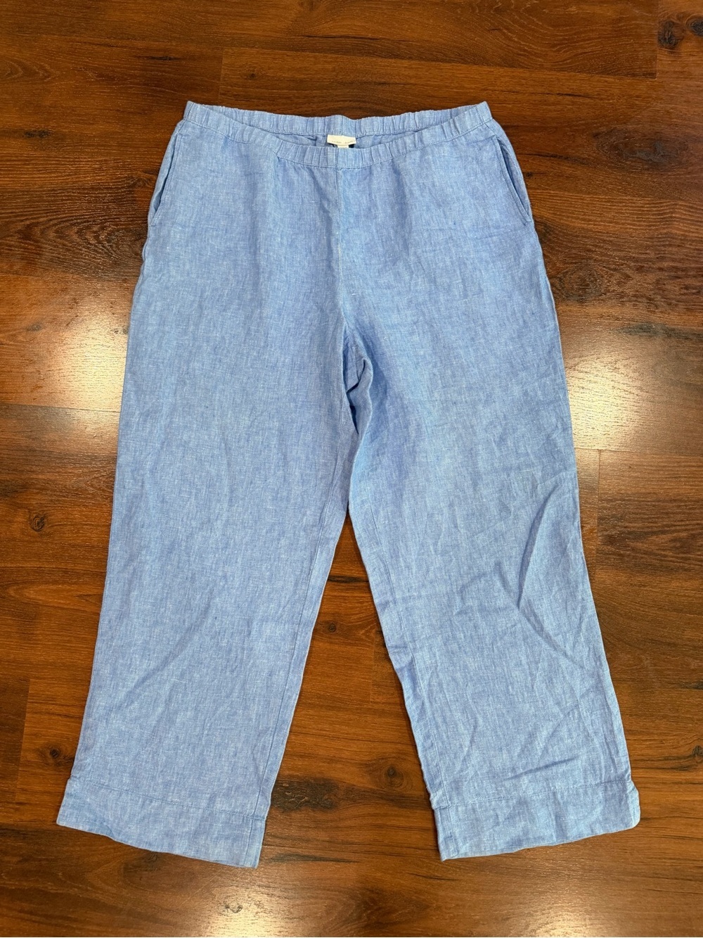 J. Jill Love Linen Straight Leg Flat Front Pants Sz Large tall blue